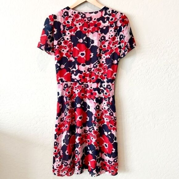 Michael Kors V-Neck Floral Dress Short Sleeve Pockets Pink Red Blue Size 4 NWT - Picture 13 of 16